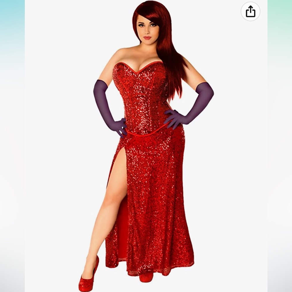 Daisy Corsets Jessica Rabbit Costume. Steel Boned sequin corset and long skirt